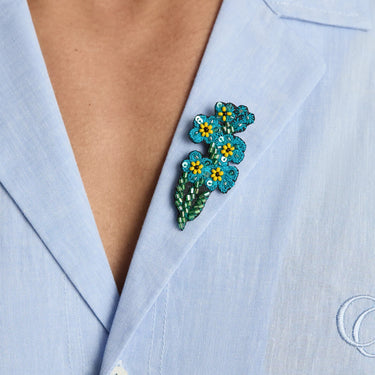 Cordori Azure Bloom Hand-Embroidered Floral Brooch