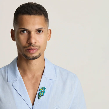 Cordori Azure Bloom Hand-Embroidered Floral Brooch