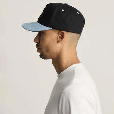 Cordori Unisex Lunare Two-Tone Suede Brim Cotton Cap Black & Blue One Size Adjustable